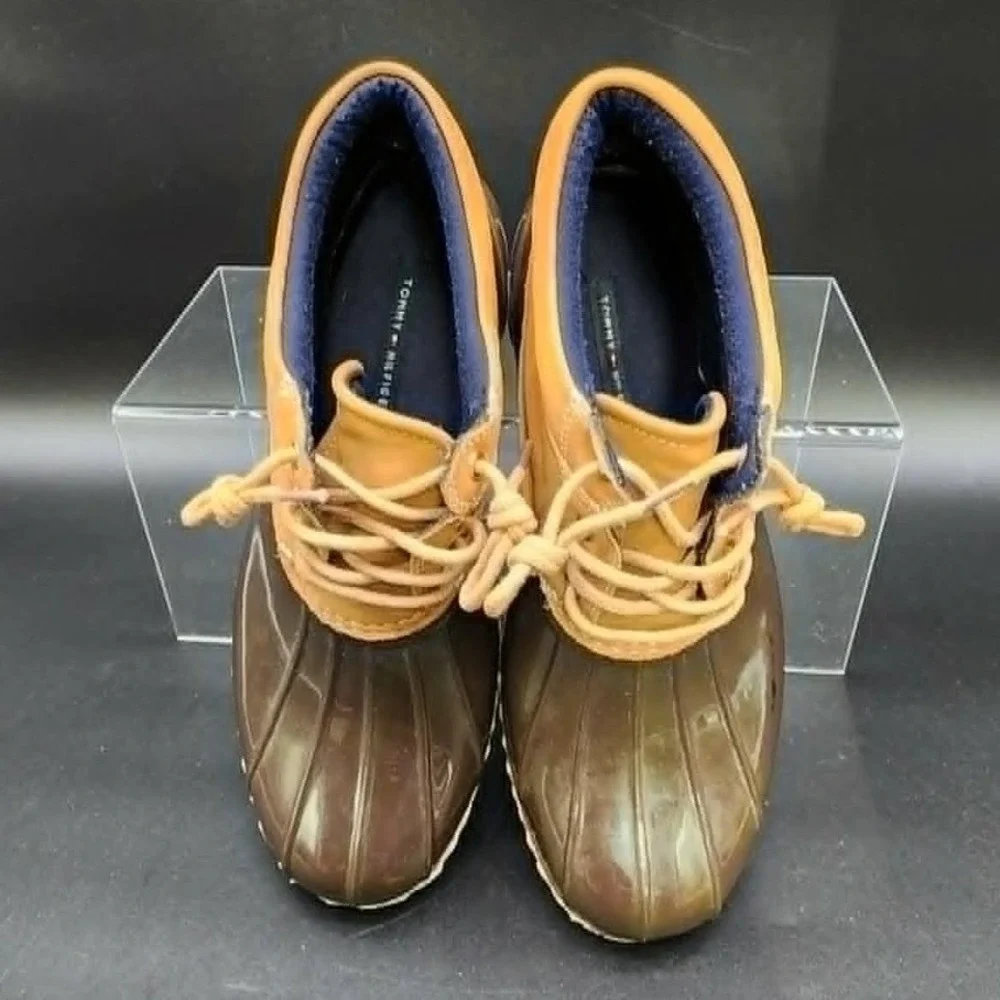 Tommy Hilfiger Brown Duck Boots Women 8M Rain Snow Winter Preppy Outdoor Classic
